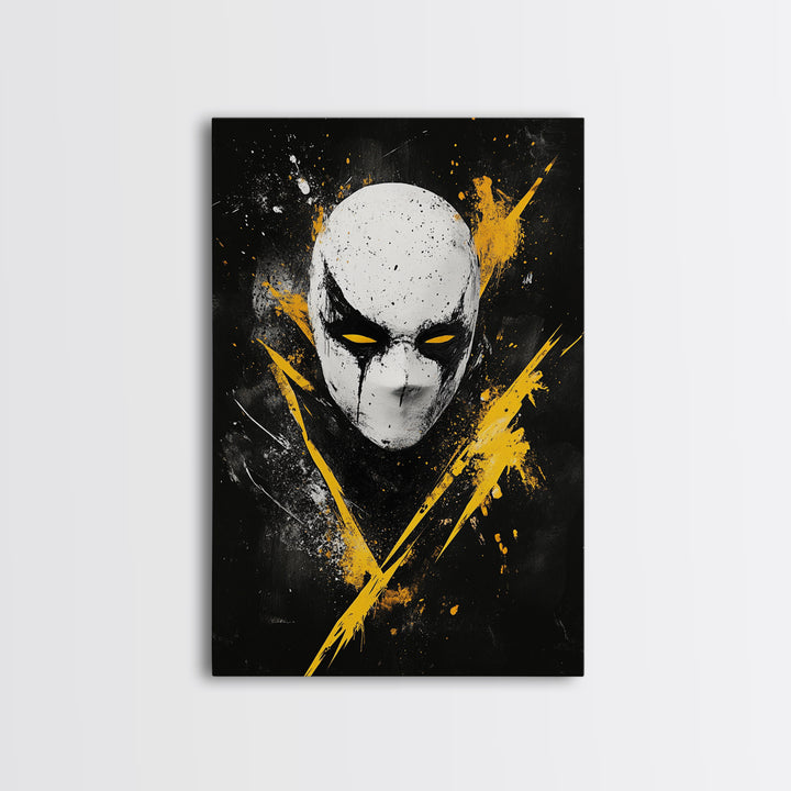 Bakongo Tribal Mask Gold Canvas Print, African Ethnic Face Artwork, Spiritual Wall Hanging Decor, Real Wood Frame