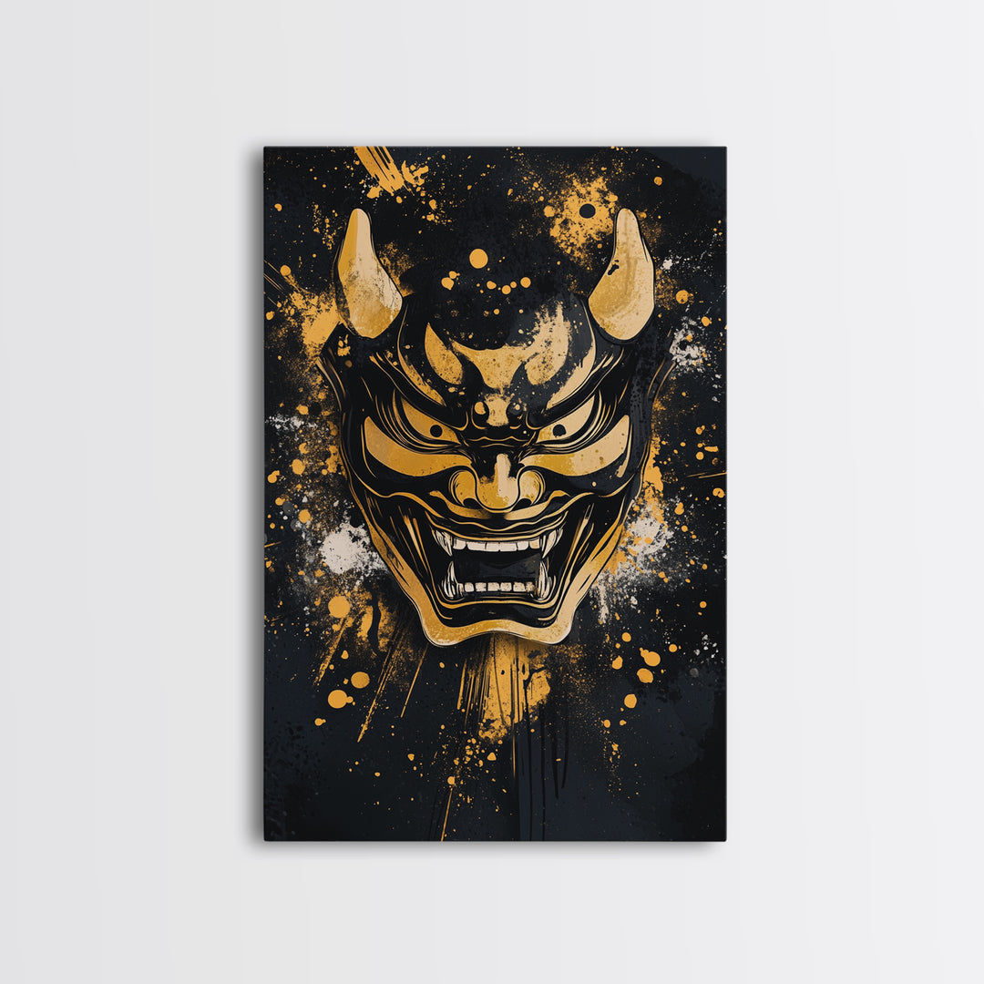 Deer Head Gold Canvas Print, Splatter Wildlife Wall Art, Rustic Modern Decor, Real Wood Frame, Bold Nature Inspired Artwork