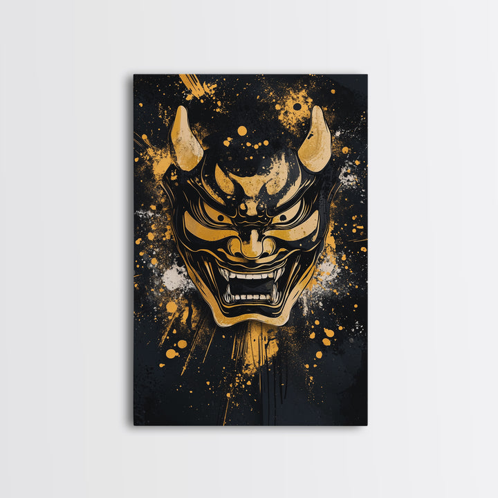 Deer Head Gold Canvas Print, Splatter Wildlife Wall Art, Rustic Modern Decor, Real Wood Frame, Bold Nature Inspired Artwork