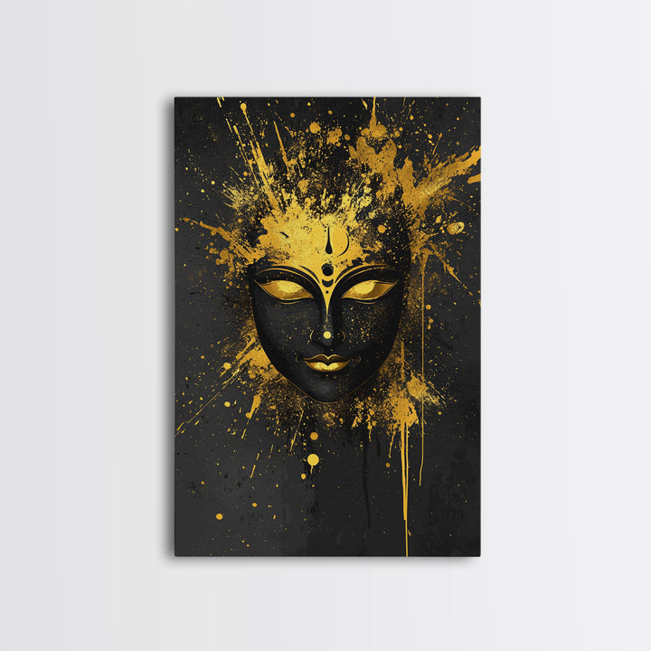 Goddess Face Gold Canvas Print, Spiritual Wall Decor, Sacred Feminine Art, Real Wood Framed Modern Gold Artwork