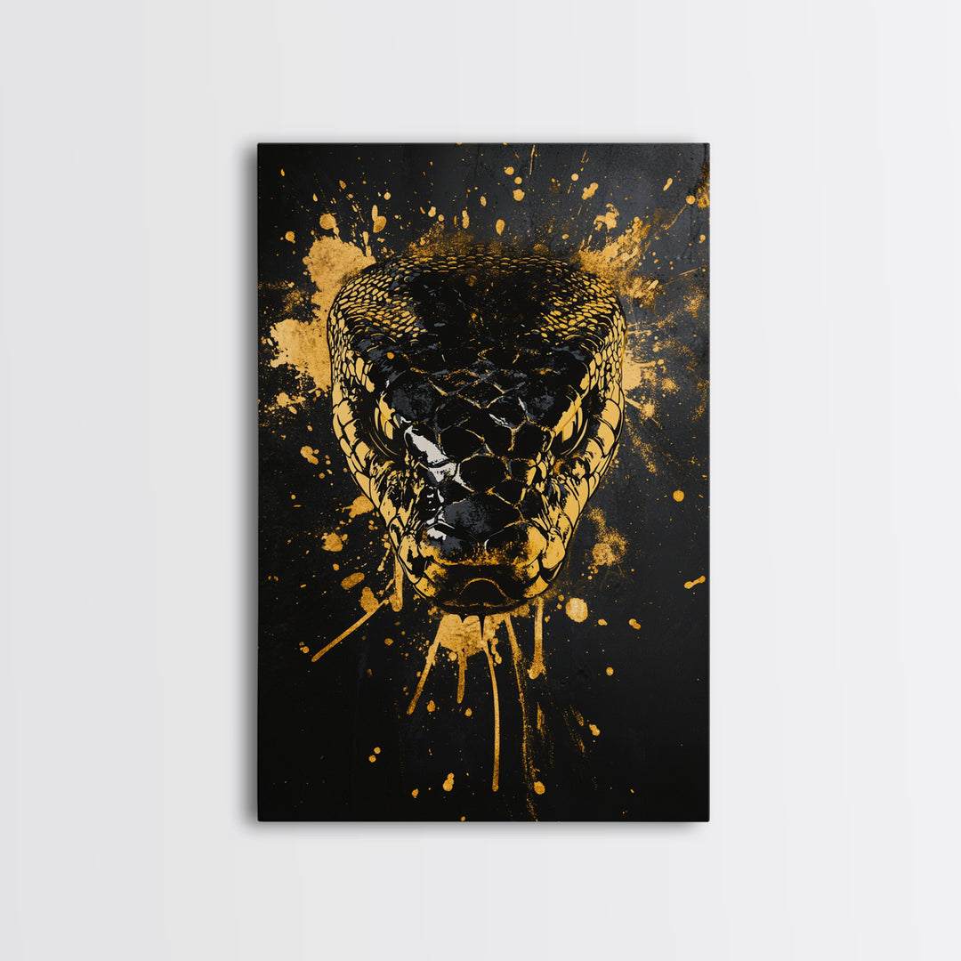 Fierce Snake Head Art,Modern Animal Wall Decor,Real Wood Frame,Bold Reptile Artwork,Striking Home Accent