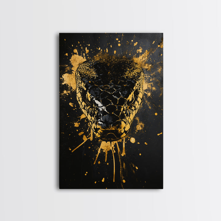 Fierce Snake Head Art,Modern Animal Wall Decor,Real Wood Frame,Bold Reptile Artwork,Striking Home Accent