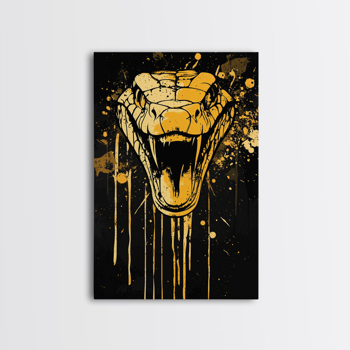 Viper Snake Fang Artwork,Modern Animal Wall Decor,Real Wood Frame,Bold Serpent Art,Striking Statement Decor