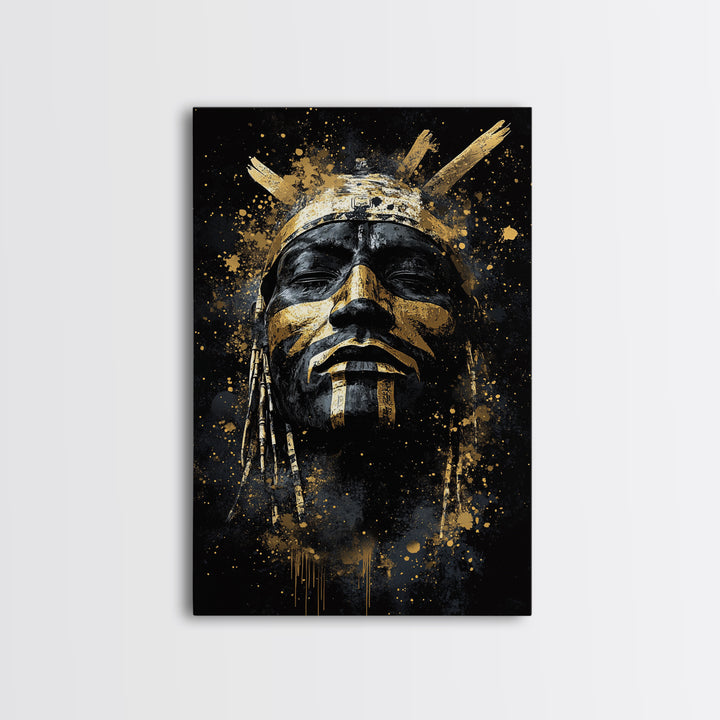 Tribal Warrior Mask Art,Bold Cultural Wall Decor,Real Wood Frame,Striking Tribal Artwork,Modern Statement Piece
