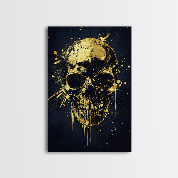 Bold Skull Artwork,Modern Gothic Wall Decor,Real Wood Frame,Striking Macabre Art,Edgy Statement Home Accent