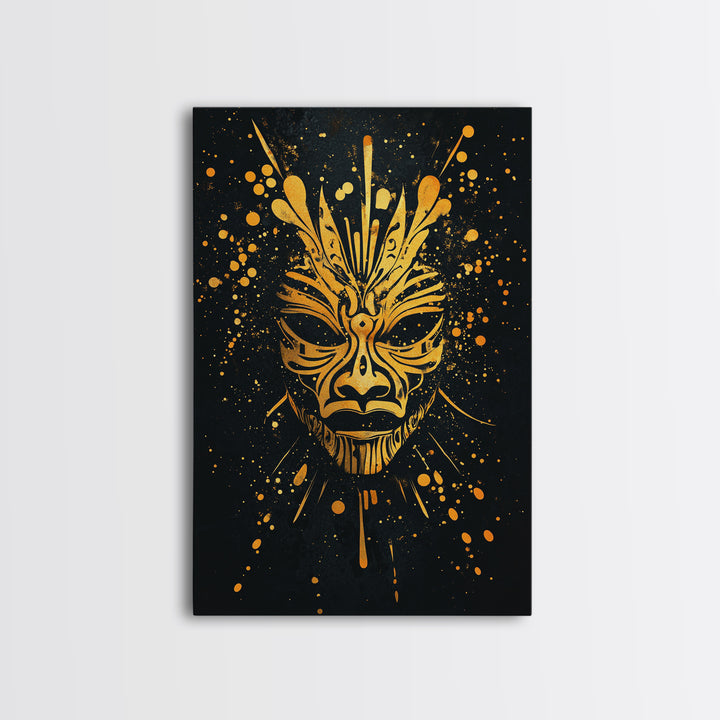 Ornate Tribal Mask Artwork,Bold Cultural Wall Decor,Real Wood Frame,Striking Ethnic Art,Modern Statement Accent