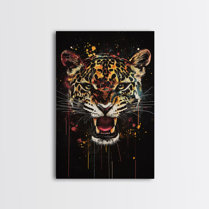 Jaguar Roar Gold Canvas Print, Animal Wall Art, Real Wood Frame, Bold Wildlife Decor, Tribal Inspired Big Cat Home Accent