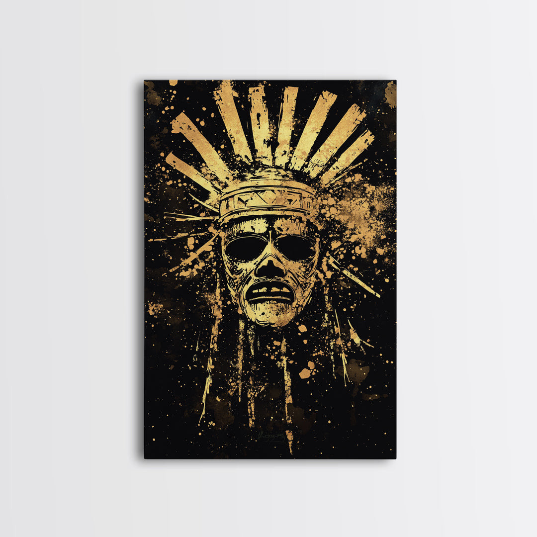 African Goddess Splatter Portrait, Gold Canvas Print, Cultural Wall Art, Real Wood Frame, Bold Feminine Artwork