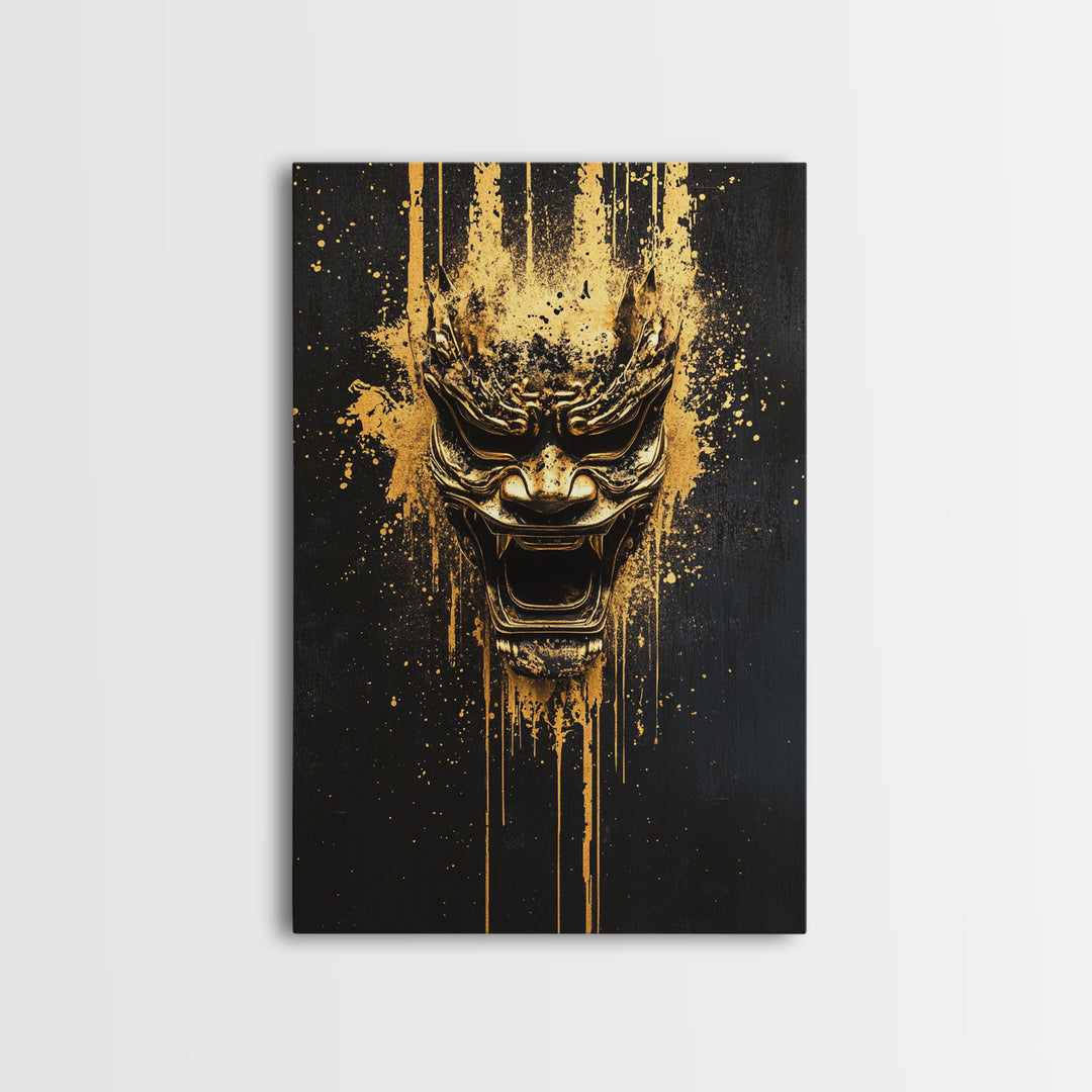 Spartan Warrior Helmet Splatter Art, Gold Canvas Print, Historical Wall Decor, Real Wood Frame, Ancient Warrior Artwork