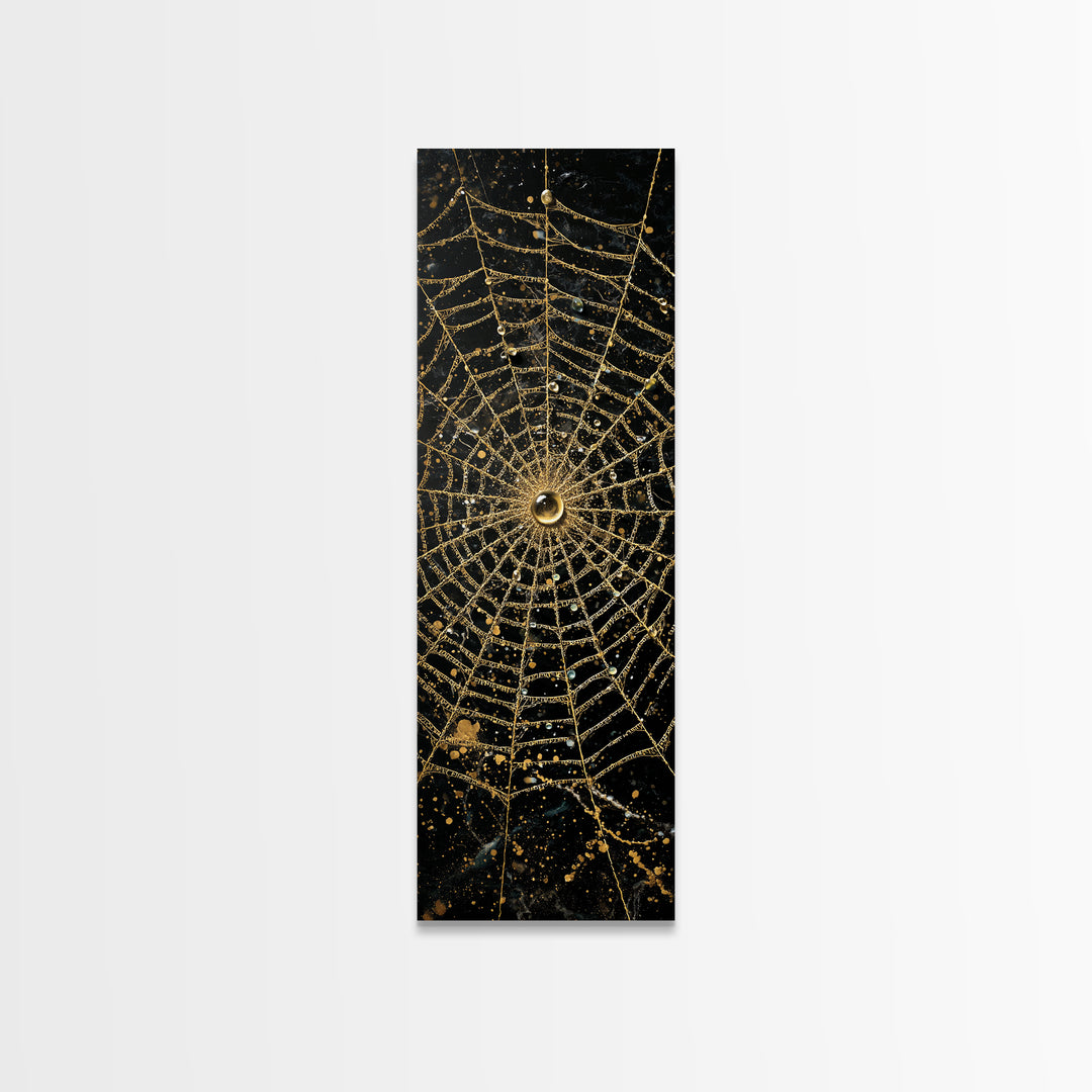 Golden Spider Web Wall Art, Wood Framed Canvas Art, Canvas Gold Art, Spider Decor