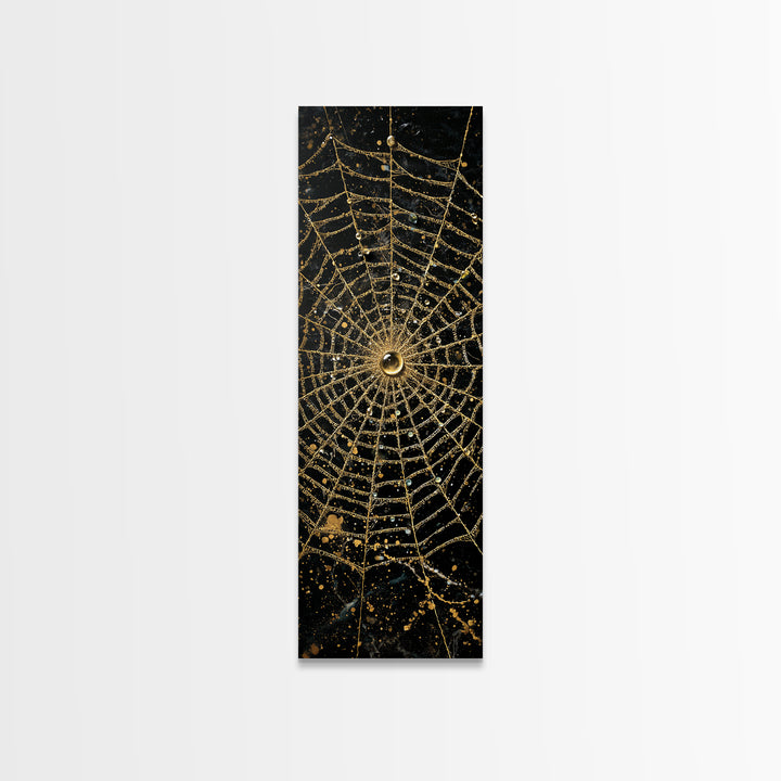 Golden Spider Web Wall Art, Wood Framed Canvas Art, Canvas Gold Art, Spider Decor