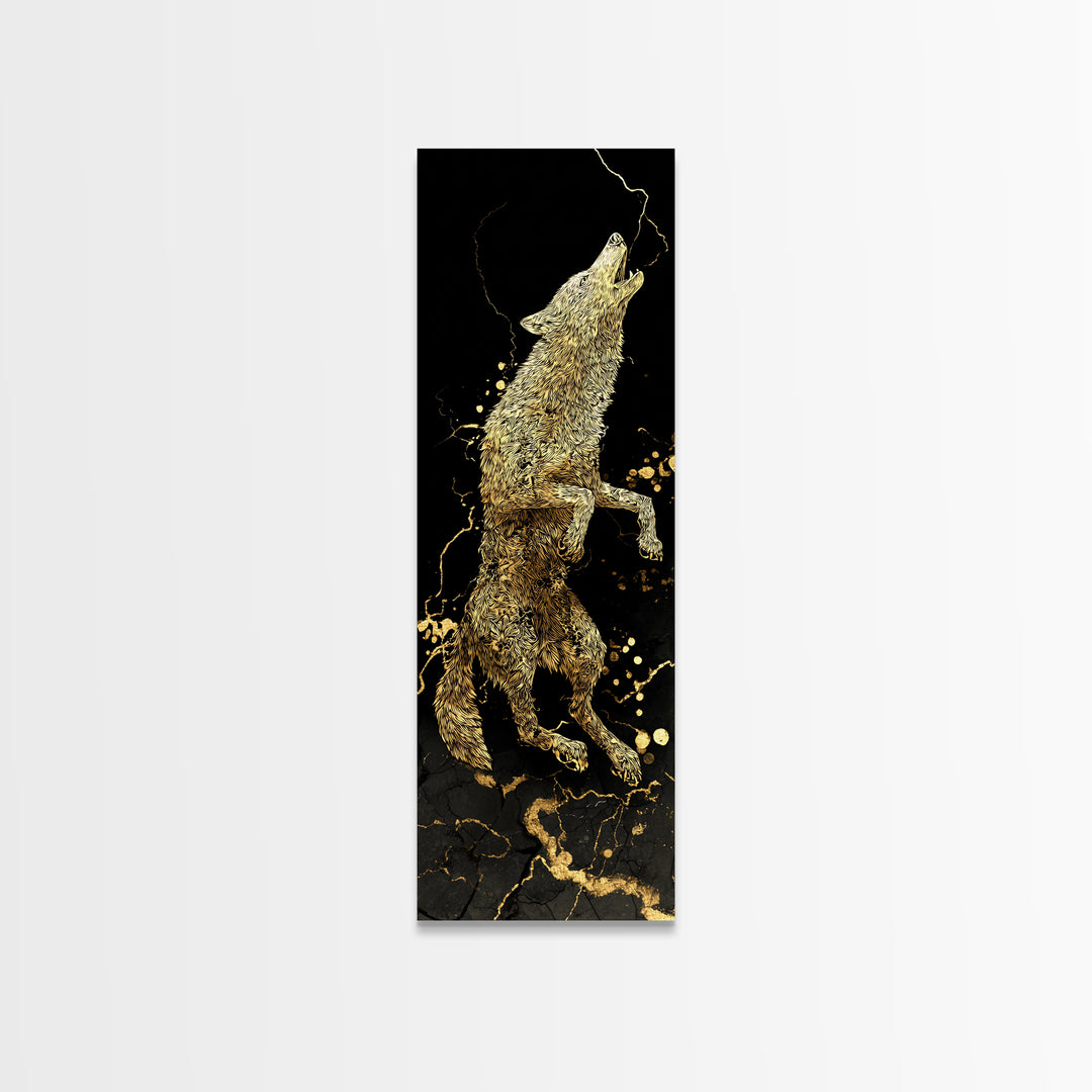 Wolf Fenrir Norse Mythology Canvas Gold Art Canvas Art, Viking Office Wall Decor for Men, framed in natural real wood