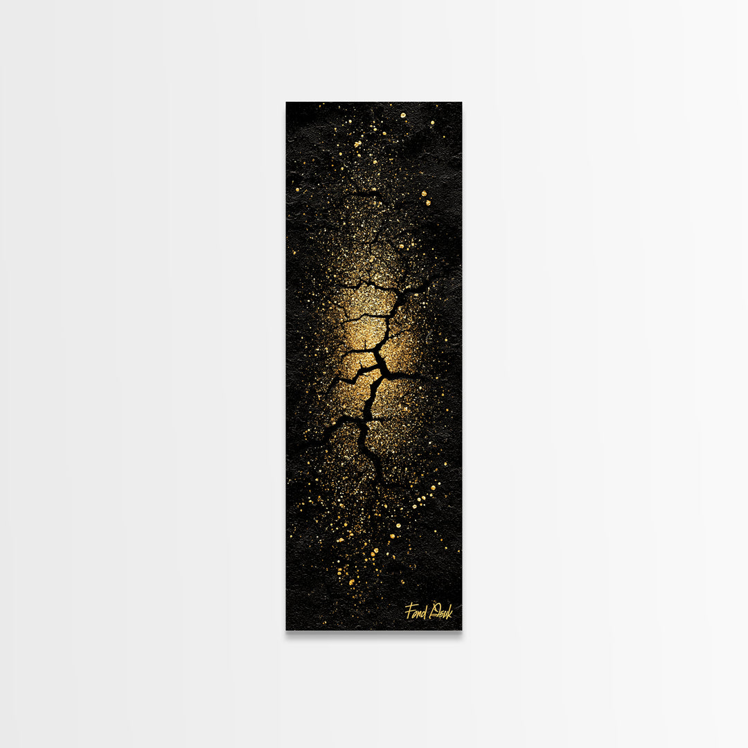 Cracked Earth Norse Ragnarok Canvas Gold Art Canvas Art, Nordic Mythology Abstract Wall Decor, framed in handcrafted wood