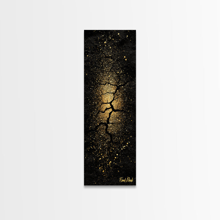 Cracked Earth Norse Ragnarok Canvas Gold Art Canvas Art, Nordic Mythology Abstract Wall Decor, framed in handcrafted wood