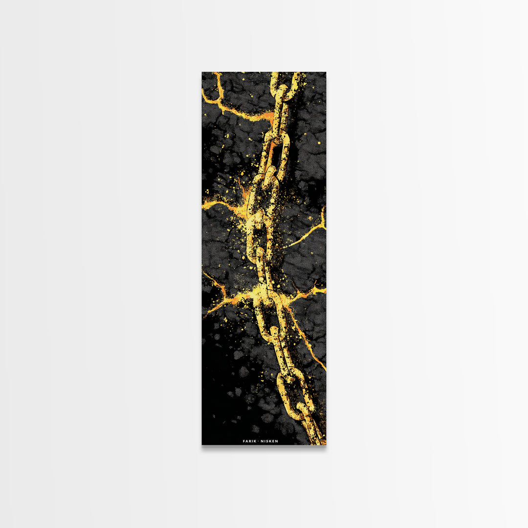Gleipnir Chain of Fenrir Canvas Gold Art Canvas Art, Norse Mythology Viking Decor for Man Cave, in a natural wood frame