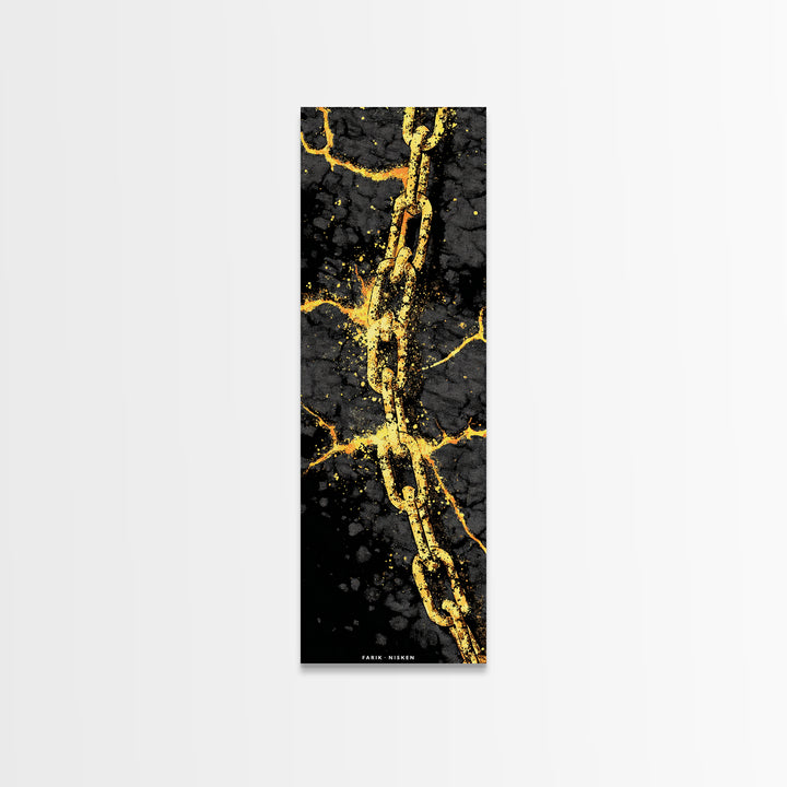 Gleipnir Chain of Fenrir Canvas Gold Art Canvas Art, Norse Mythology Viking Decor for Man Cave, in a natural wood frame