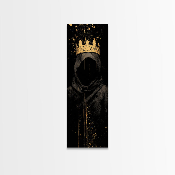 Shadow King Norse Ruler Canvas Gold Art Canvas Art, Nordic Mythology Viking Decor for Man Cave, with rustic wood frame