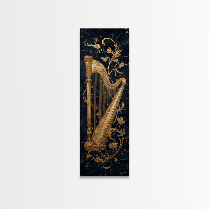 Golden Harp Nordic Wall Art, Wood Framed Canvas Art, Canvas Gold Art, Gold Leaf, Gold Foil Art