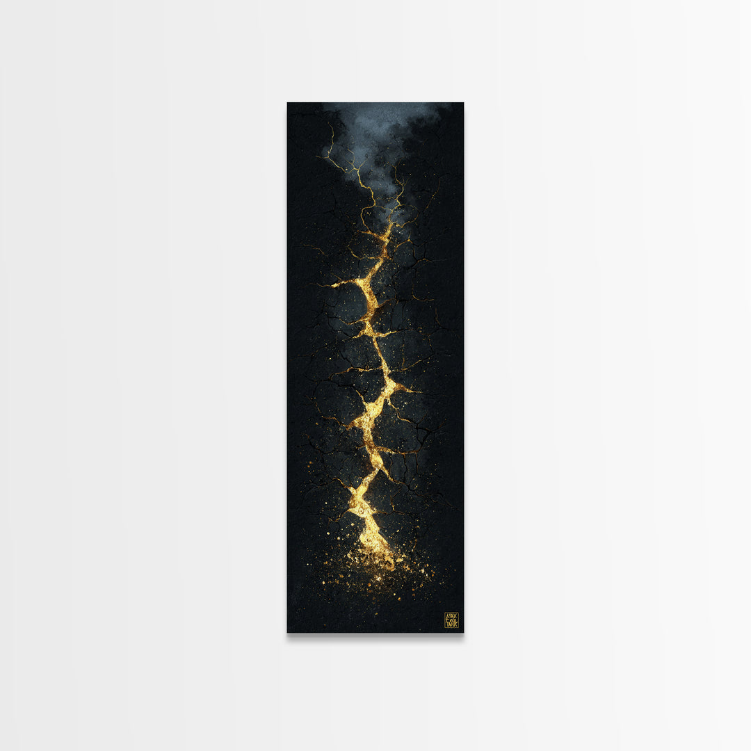 Cracked Path Ragnarok Canvas Gold Art Canvas Art, Norse Mythology Abstract Wall Decor for Office, framed in solid wood