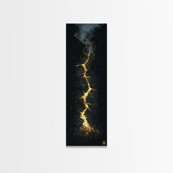 Cracked Path Ragnarok Canvas Gold Art Canvas Art, Norse Mythology Abstract Wall Decor for Office, framed in solid wood