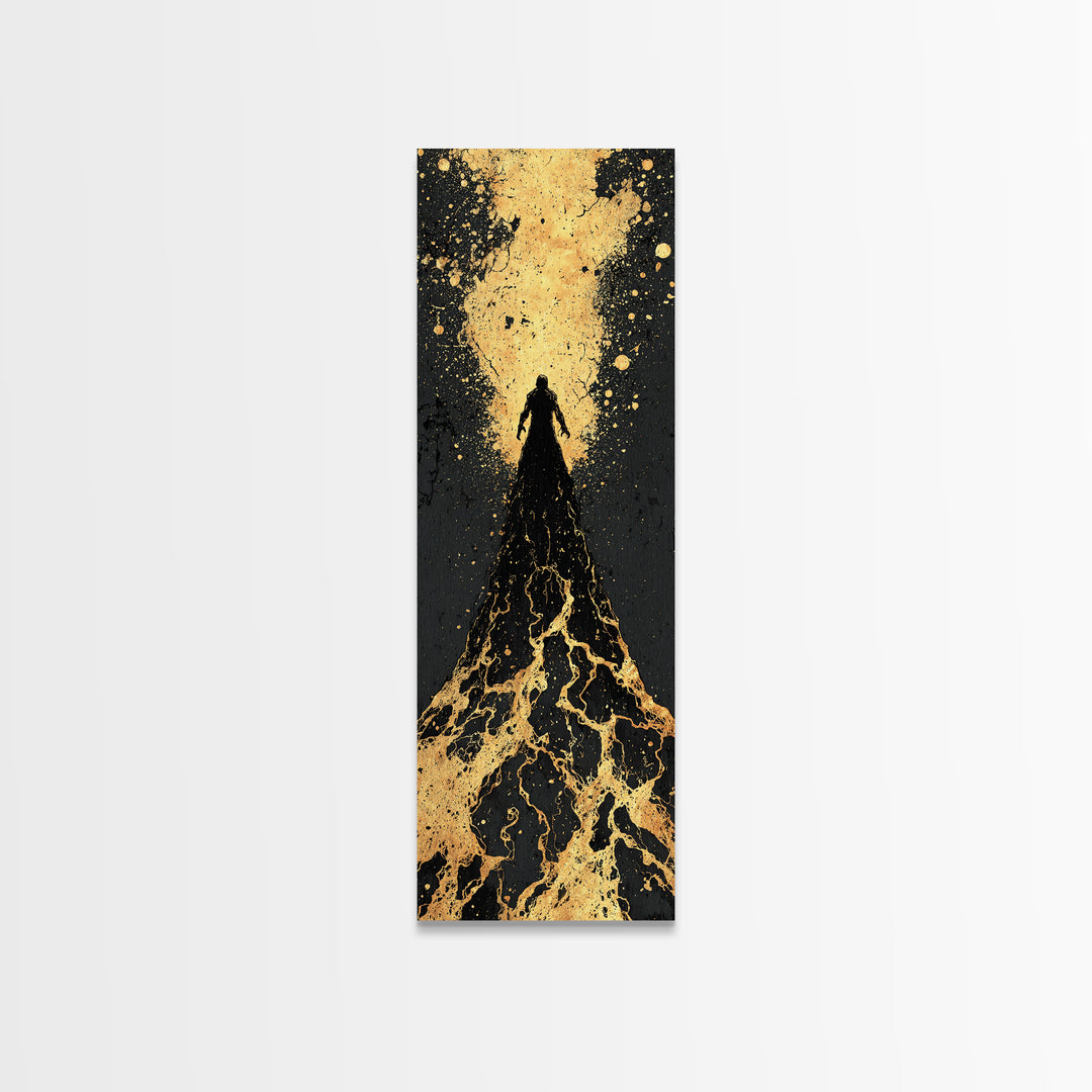 Ascendant Warrior Norse Canvas Gold Art Canvas Art, Viking Mythology Wall Decor for Man Cave or Office, with wood framing