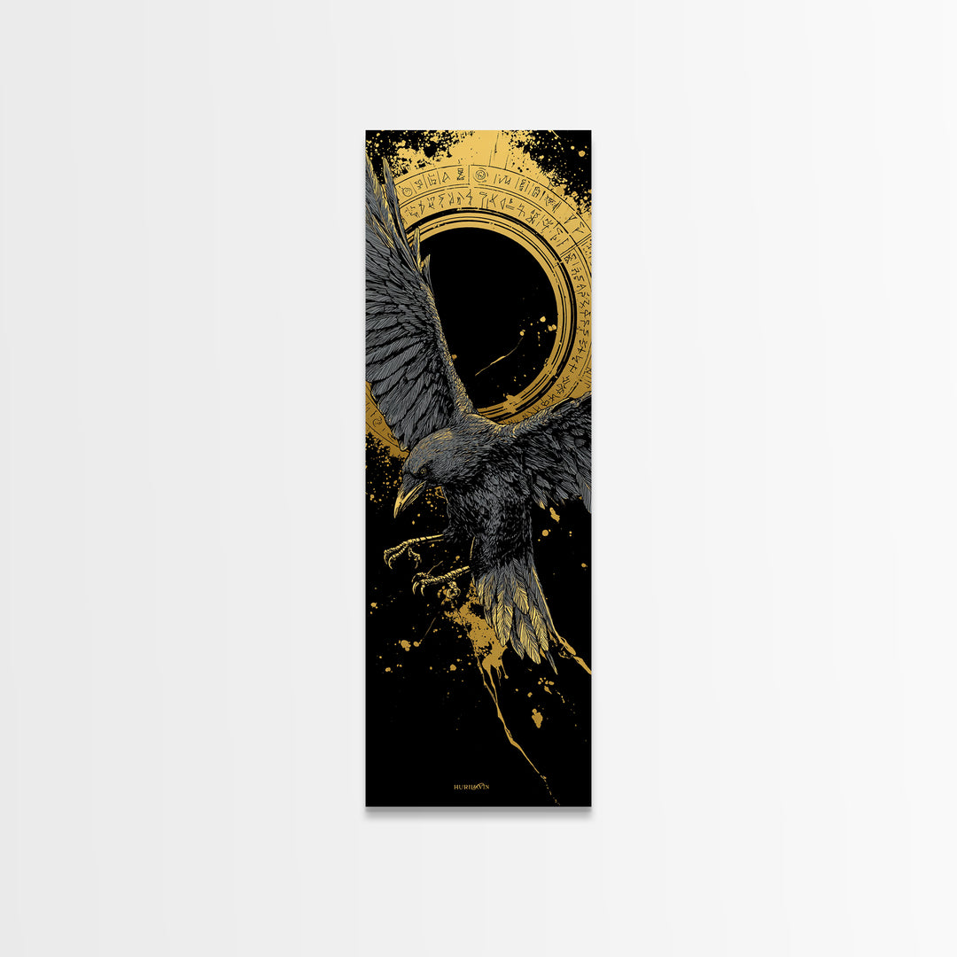 Odin’s Raven Canvas Gold Art Canvas Art | Nordic Mythology Wall Art for Dad Gift or Man Cave | Viking Decor in Real Wood Frame