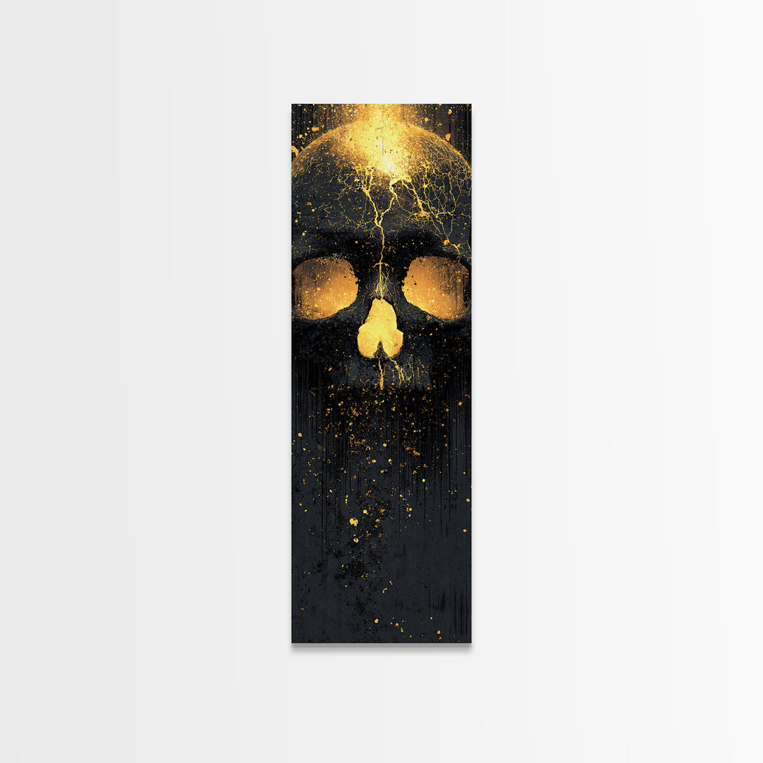 Skull of Ragnarok Canvas Gold Art Canvas Art | Norse Mythology Wall Decor for Man Cave or Office | Viking Style Frame in Real Wood