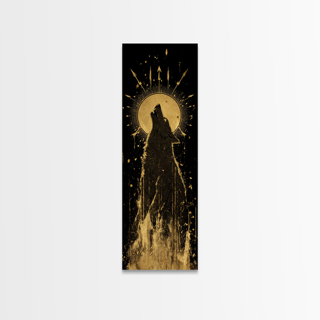 Wolf Howl Canvas Art, Canvas Gold Art, Lone Wolf Decor, Man Cave Office Wall Art, Golden Canvas Art