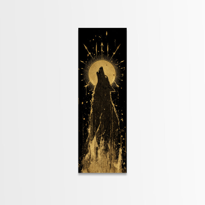 Wolf Howl Canvas Art, Canvas Gold Art, Lone Wolf Decor, Man Cave Office Wall Art, Golden Canvas Art