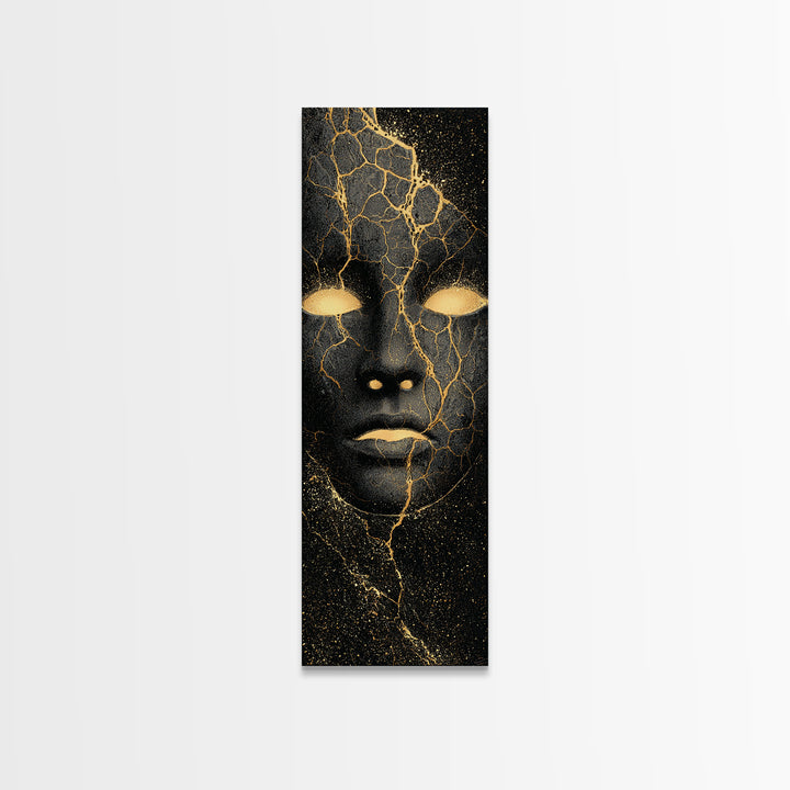 Mystical Nordic Mask Canvas Gold Art Canvas Art | Viking Mythology Inspired Wall Art | Man Cave or Office Decor with Real Wood Frame