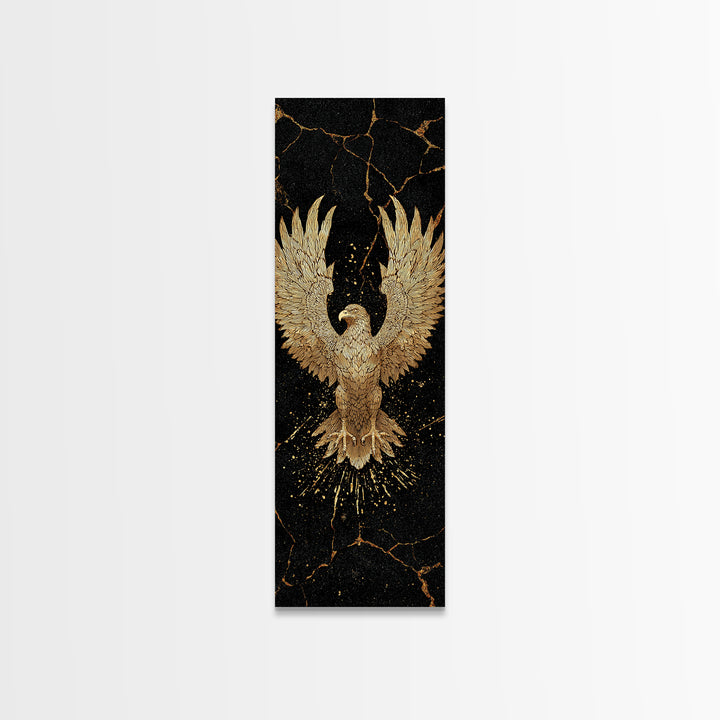 Golden Eagle Nordic Wall Art, Wood Framed Canvas Art, Canvas Gold Art, Gold Leaf, Gold Foil Art