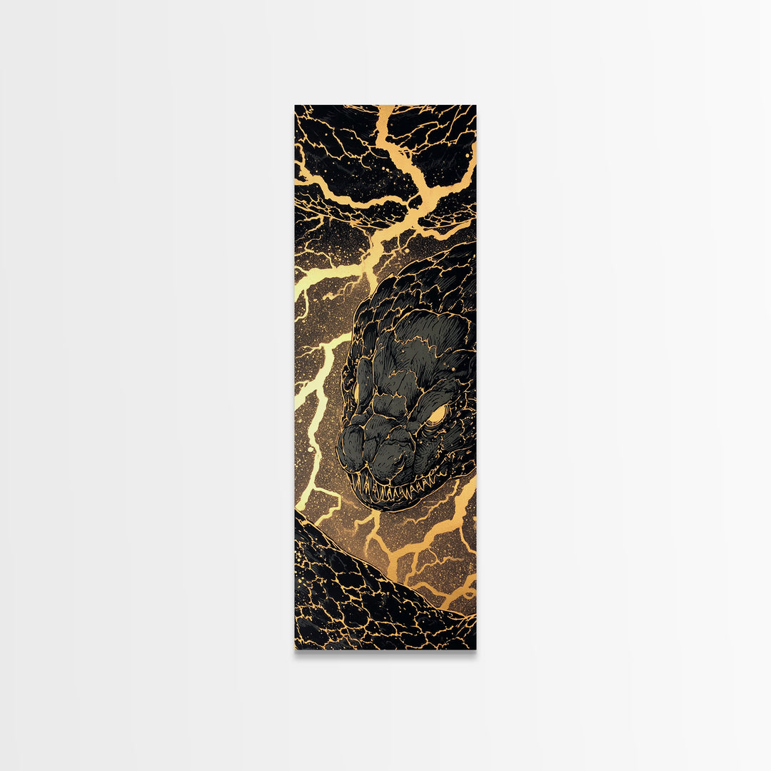 Jormungandr Serpent Canvas Gold Art Canvas Art | Norse Mythology World Serpent Wall Art | Viking Decor Office Gift with Real Wood Frame