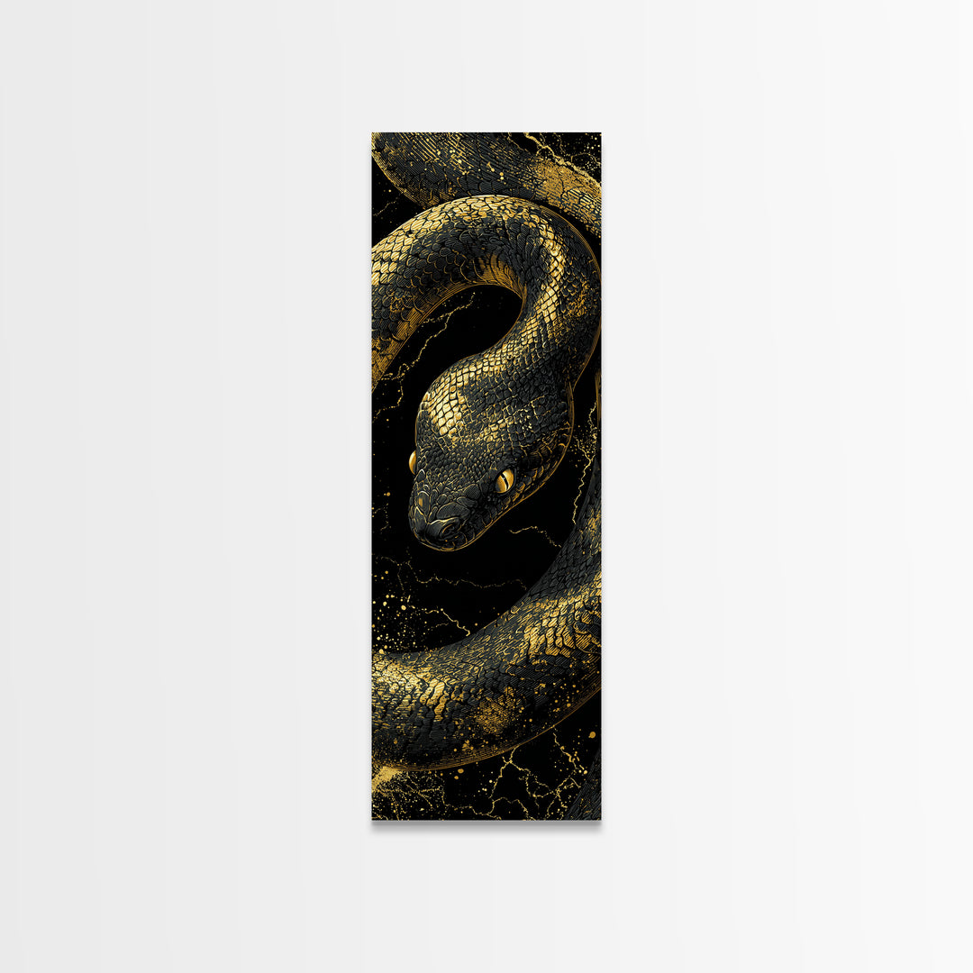 Nordic Snake Canvas Gold Art Canvas Art | Viking Mythology Inspired Serpent Wall Decor | Man Cave or Dad Gift Framed in Real Wood