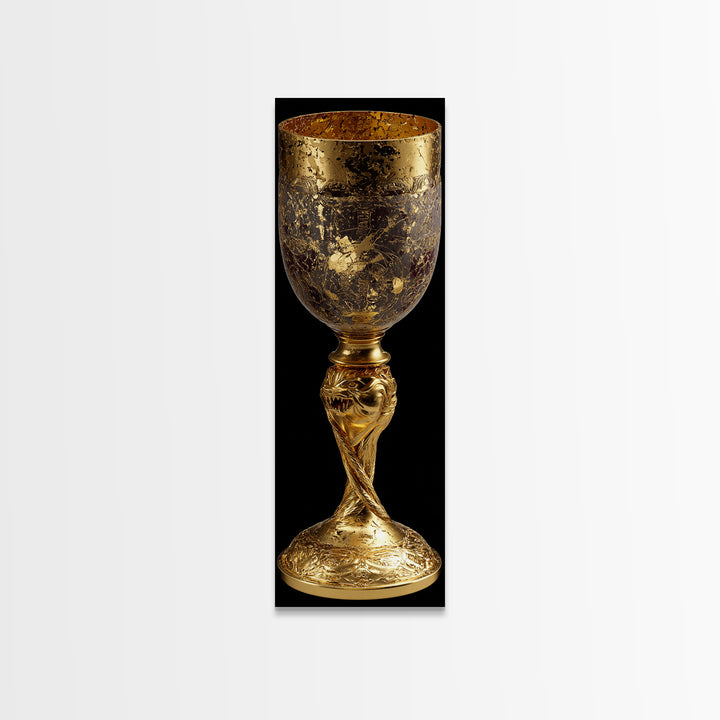 Golden Chalice Canvas Art Print, Wood Framed Canvas Art, Nordic Wall Art, Canvas Gold Art Print