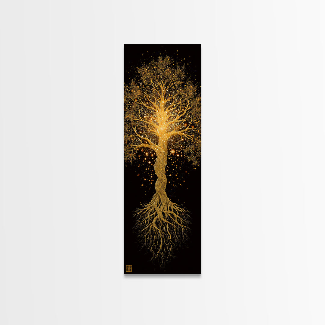 Norse Yggdrasil Canvas Gold Art Canvas Art, Nordic World Tree Wall Decor, Viking Office Art or Dad Gift with real wood frame