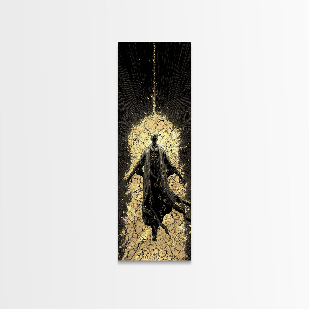 Norse God Ascension Canvas Gold Art Canvas Art | Viking Mythology Wall Art | Bold Nordic Office Decor with Natural Wood Frame