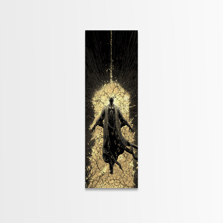 Norse God Ascension Canvas Gold Art Canvas Art | Viking Mythology Wall Art | Bold Nordic Office Decor with Natural Wood Frame