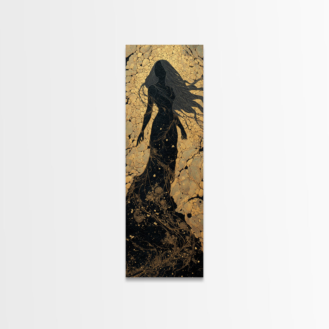 Freyja Goddess Canvas Gold Art, Norse Mythology Canvas Art Featuring Viking Goddess of Love, Man Cave or Office Art Beautifully Framed in Wood