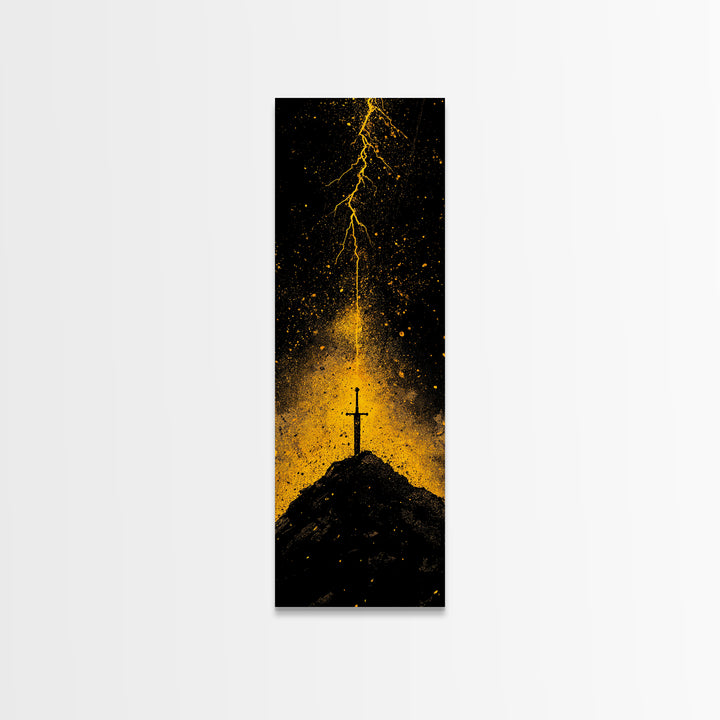 Canvas Art Norse Sword of Power – Canvas Gold Art inspired by Viking legends, wall décor framed in authentic real wood