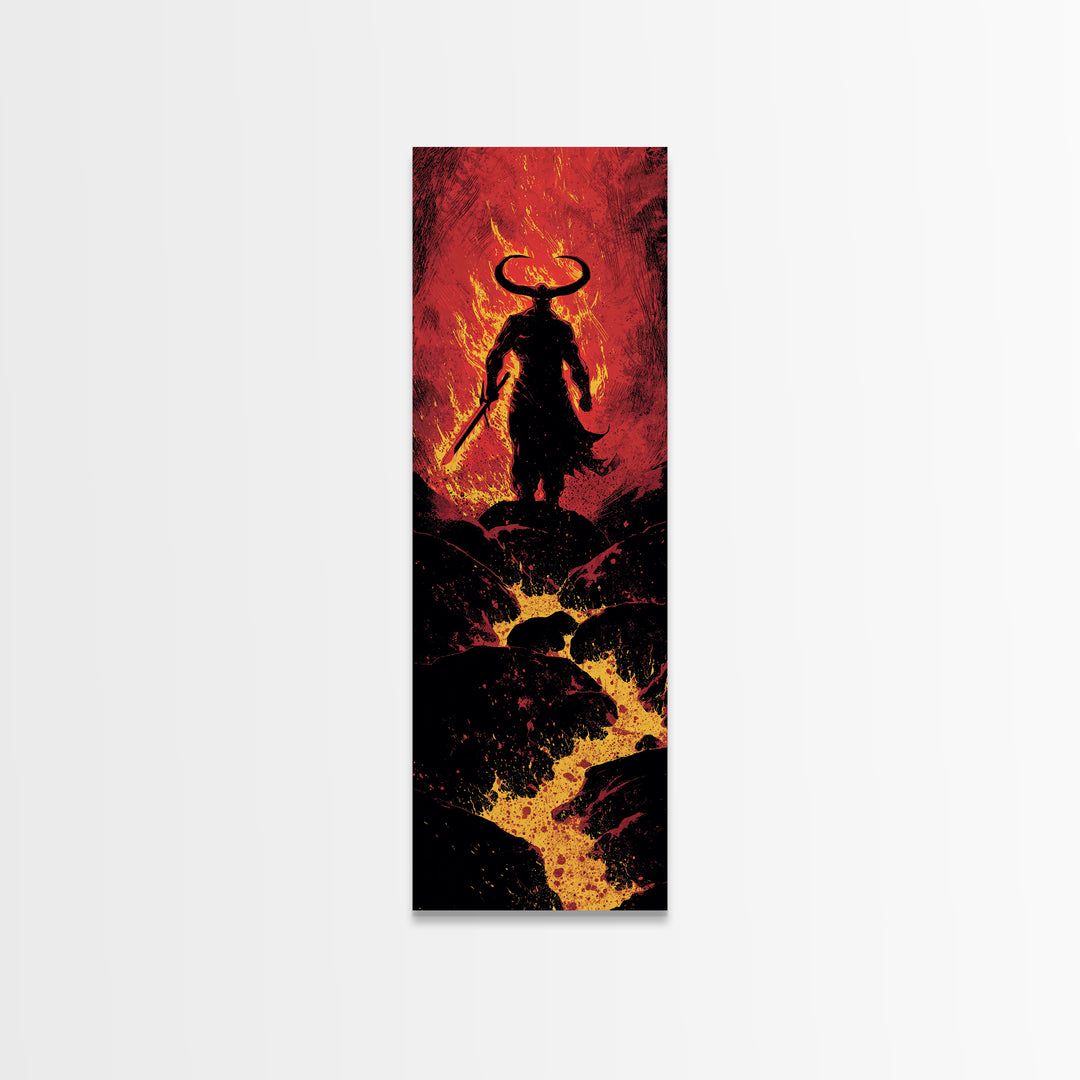 Surtur Norse Fire Giant Canvas Gold Art, Viking Canvas Art Nordic Mythology Warrior Decor, Office or Dad Gift Framed in Natural Wood