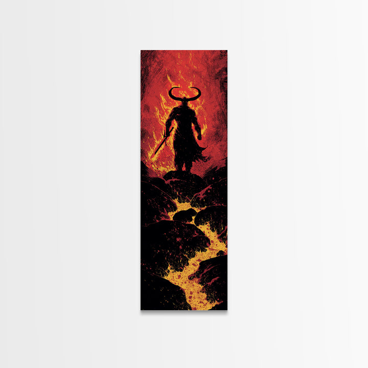 Surtur Norse Fire Giant Canvas Gold Art, Viking Canvas Art Nordic Mythology Warrior Decor, Office or Dad Gift Framed in Natural Wood