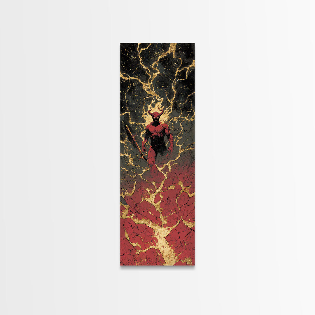 Surtur Canvas Gold Art, Viking Canvas Art Norse Fire Giant Mythology Decor, Bold Man Cave or Office Wall Hanging in Real Wood Frame