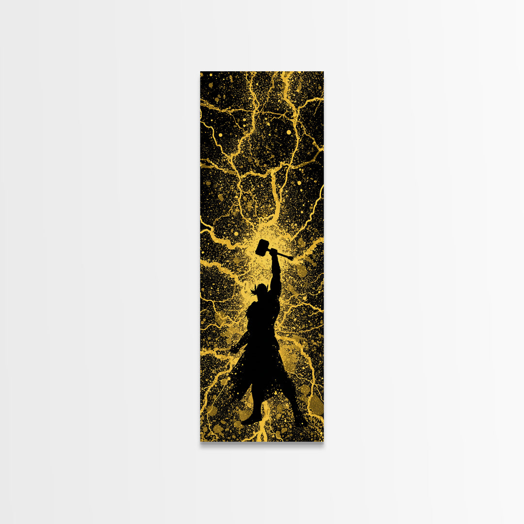 Thor Canvas Gold Art, Viking Canvas Art Norse God of Thunder Wall Decor, Nordic Mythology Office or Man Cave Art in Real Wood Frame