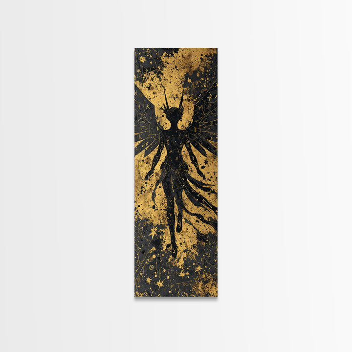 Canvas Gold Art Valkyrie Warrior Goddess, Norse Mythology Canvas Art in real wood frame, Nordic office wall decor or dad gift
