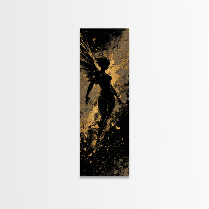 Valkyrie Canvas Gold Art Nordic Mythology Wall Decor, Canvas Art for Man Cave or Office, framed in natural wood for bold style