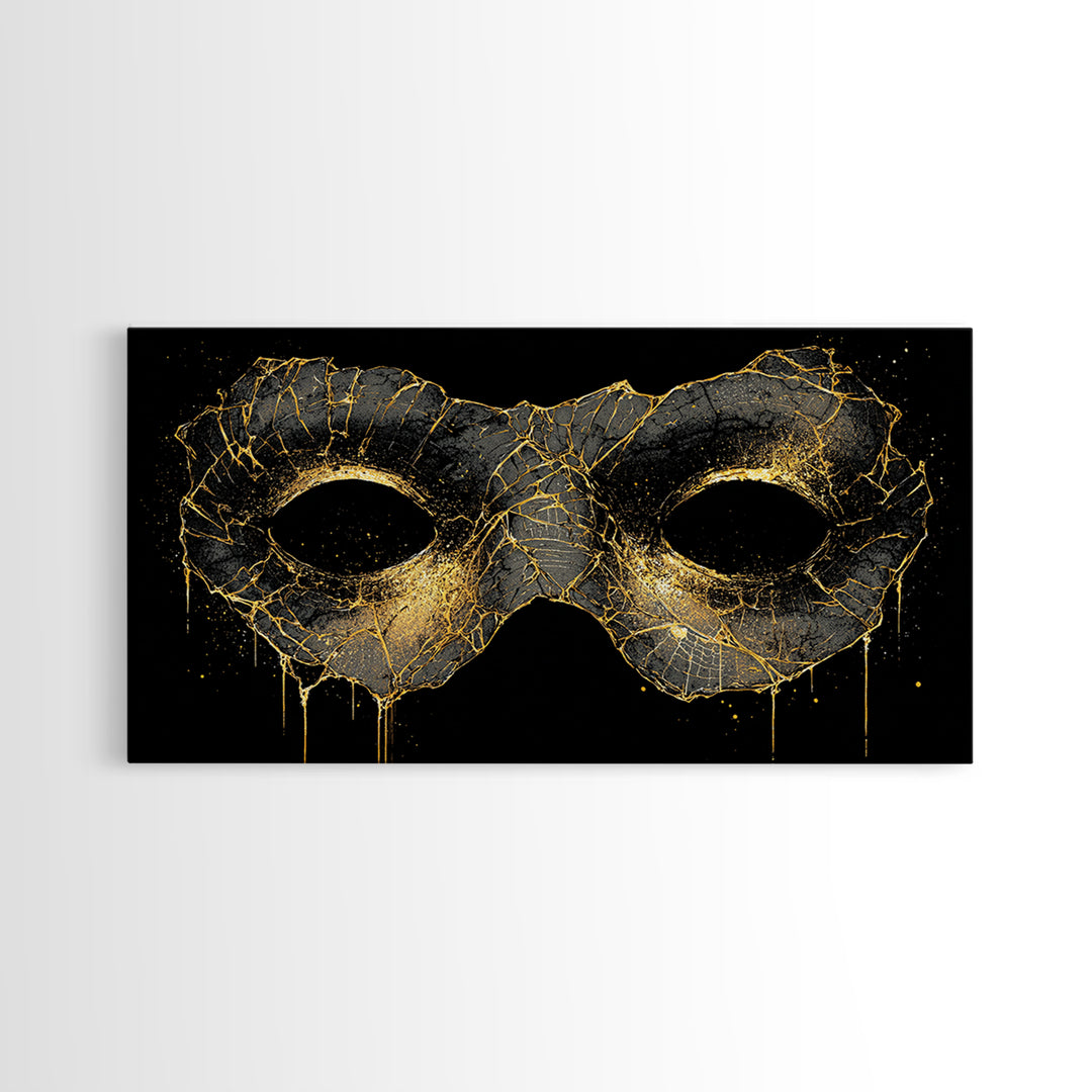 Viking Mask Canvas Gold Art, Nordic Mythology Canvas Art, Norse Warrior Office Wall Decor with Real Wood Frame, Dad Gift