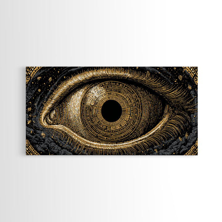 Mystic Rune Eye Canvas Gold Art Norse Canvas Art Nordic Wall Hanging with real wood frame, Viking Decor, Dad Gift for Office