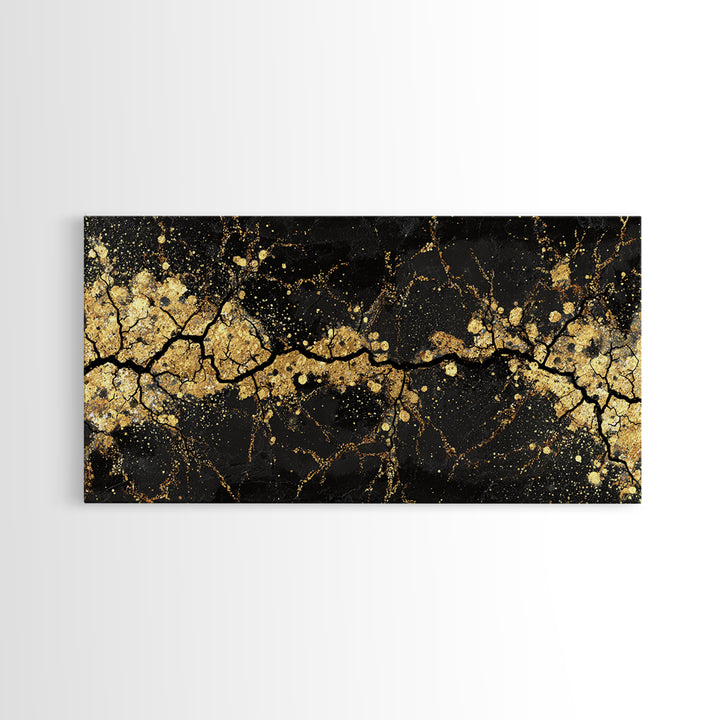 Cracked Stone Canvas Gold Art Nordic Canvas Art Norse Abstract Wall Decor in real wood frame, Man Cave Gift, Office Accent