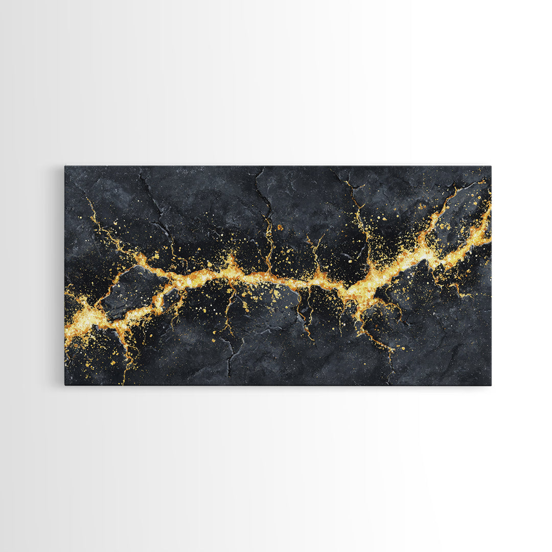 Golden Fracture Canvas Gold Art Nordic Canvas Art Norse Abstract Wall Hanging with natural wood frame, Office Decor, Dad Gift