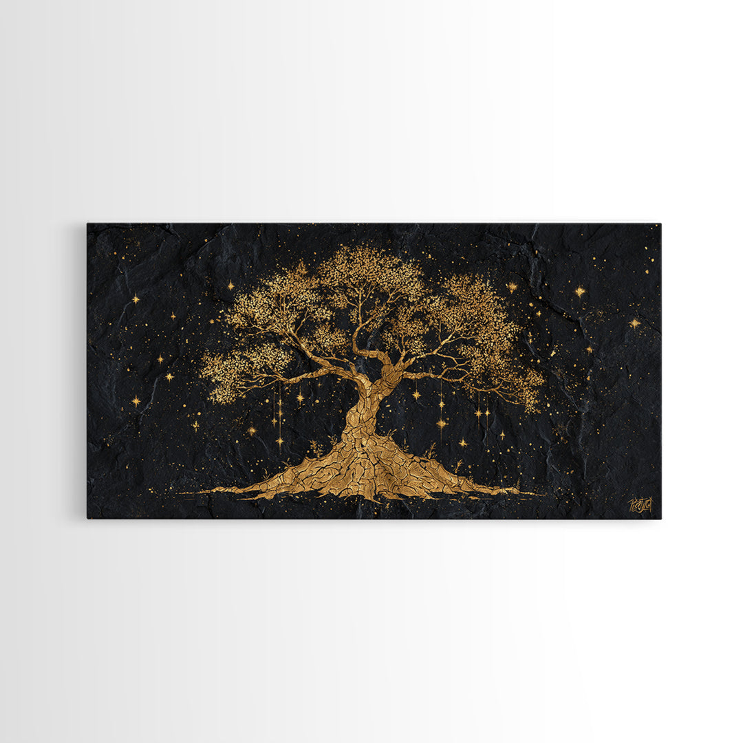 Yggdrasil Canvas Gold Art Canvas Art Norse Tree of Life Nordic Mythology Wall Decor Dad Gift Office Art framed with real wood